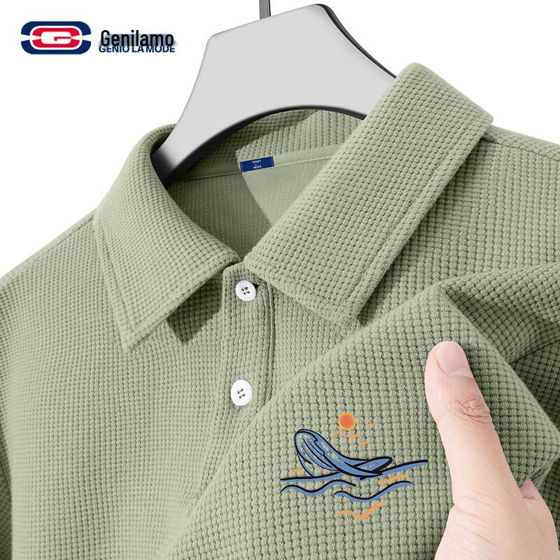 GENIOLAMODE Men s Waffle Polo Short Sleeve T-Shirt 2XL