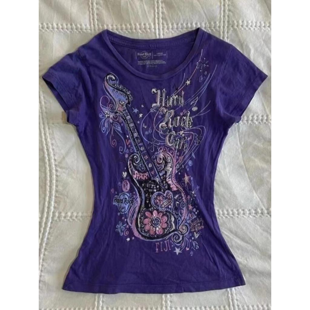 TrendHub Women's Subculture Vintage Purple Print T-Shirt Summer Y2k American Retro Slim Tees Casual Harajuku Grunge Fashion Tops New