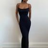 Fashion Women's Sling Sleeveless Sexy Solid Color Open Back Slim Fit  Long Dress