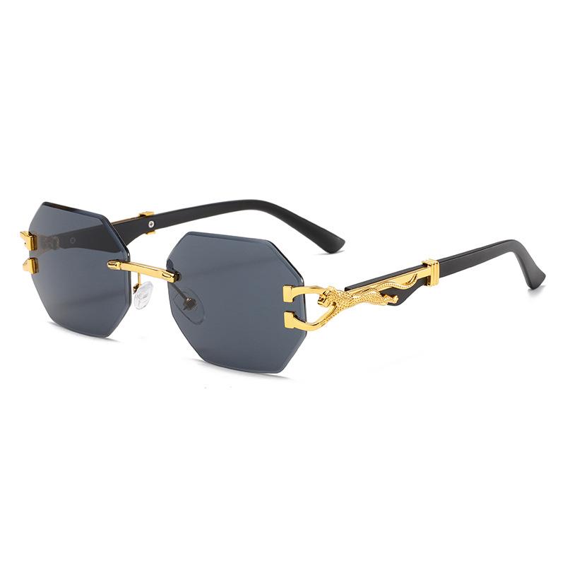 New Retro Polygon Frameless Gradient Women Sunglasses  Luxury Brand Wood Grain Leopard Leg Design Men Casual Glasses Uv400