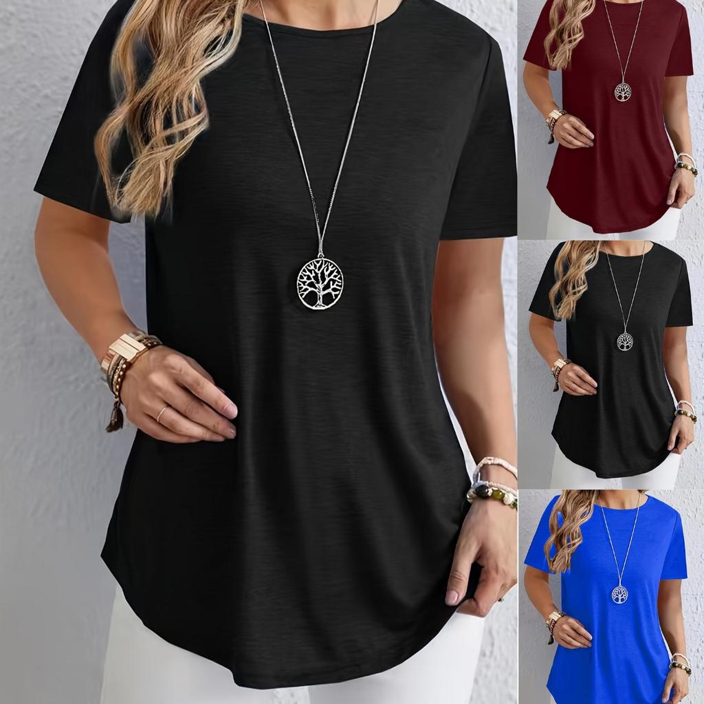 Spring Summer Solid Color T-shirt, Elegant Back Button Design, Casual Top for Women, European American Fashion Casual Wear
