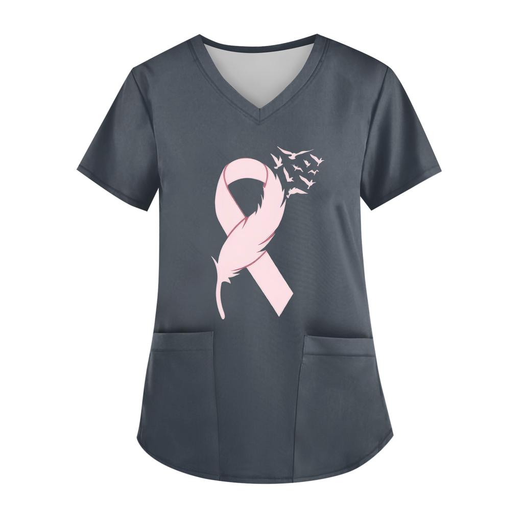 Women's V-Neck Short-Sleeve Pocketed Top With Side Slit