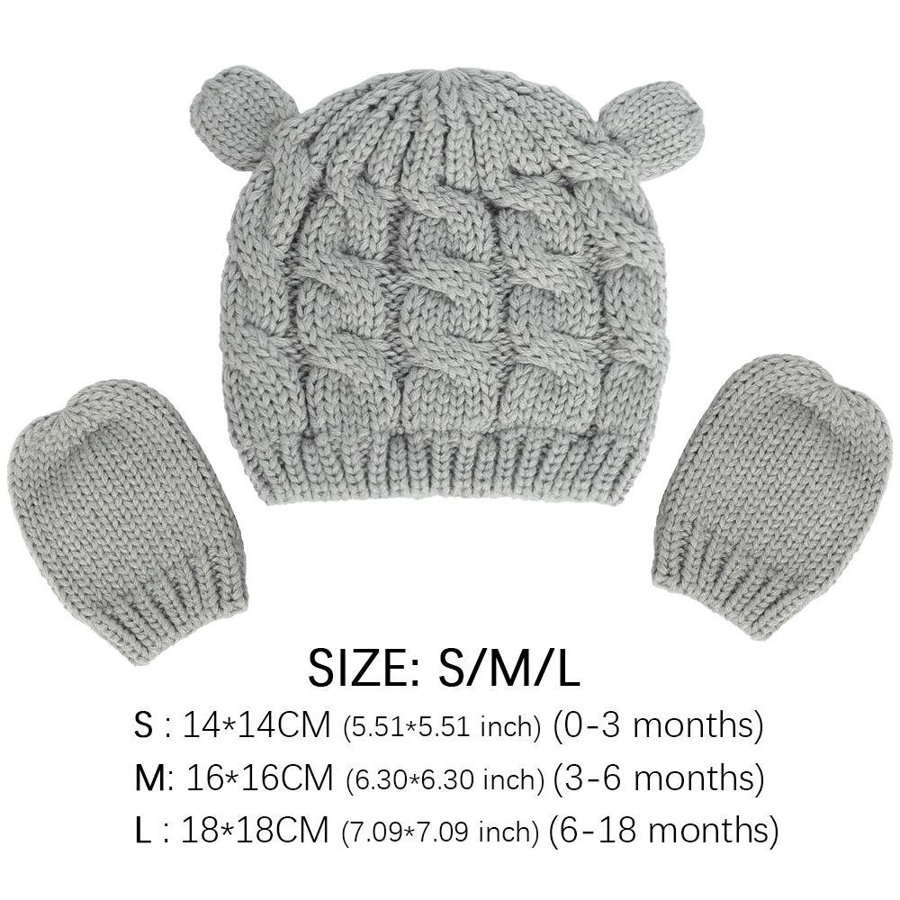 Windproof Fleece Lining Warm Baby Winter Beanie Hat Gloves Set Newborn Knitted Hats Children Cap