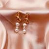 14K Gold Plated Triple Strand Freshwater Pearl Long Dangle Earrings Irregular Knotted Drop Jewelry for Women