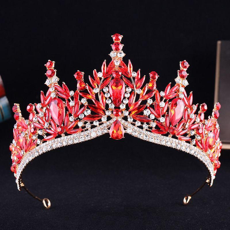 European and American Full Diamond Bridal Crown, Baroque Exquisite Colorful Rhinestone Crown, Princess Birthday Headdress, Bridal Accessories Gold Red