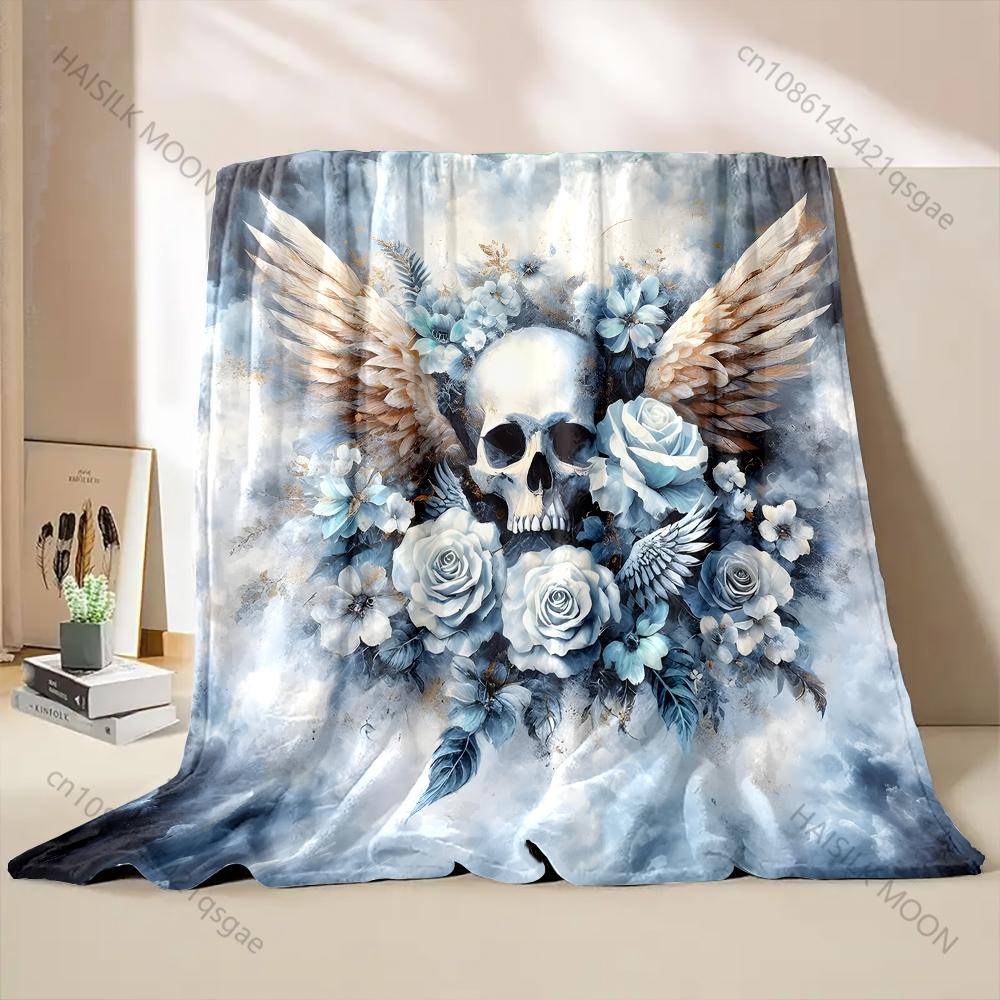 1PC Skeleton Angel Flowers Print Blanket Warm Soft Fluffy Kids Adult Luxury Gifts for Sofa Bed Home Outdoor Travel Camping