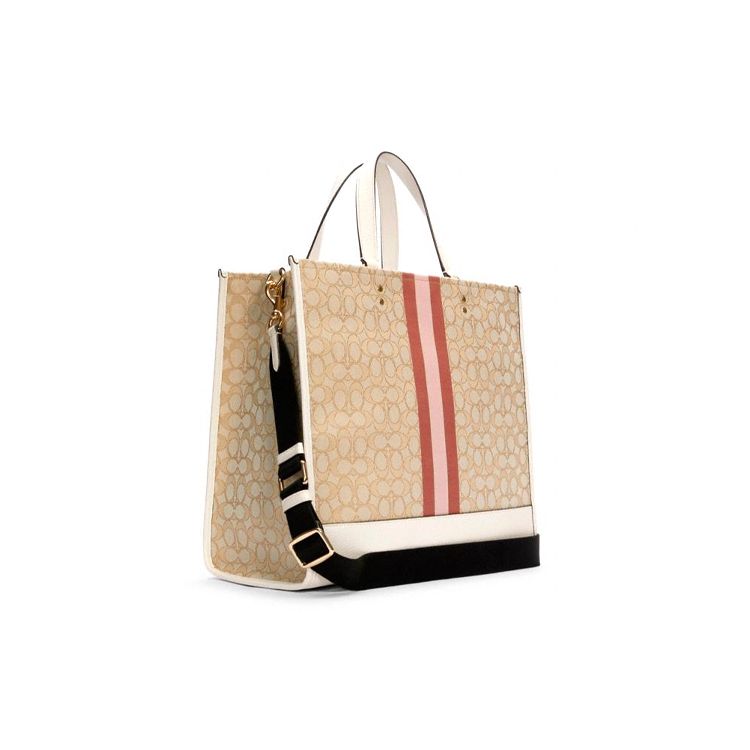 Coach Dempsey 40 Classic Monogram Leather Tote Bag Shopping Bag Shoulder Crossbody Handbag Large Women Tote Khaki Pink C1548-IMSWZ