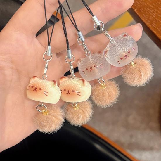 Keychain Pendant Resin Cat Plush Ball Decor Phone Pendant Keys Bags Cell Phones Key Holder Fashion Accessory