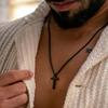 Chain Necklace Pendant Stainless Steel 60cm Black with Jewelry Box Gift Cross Band Jesus [SERASAR] Men's -