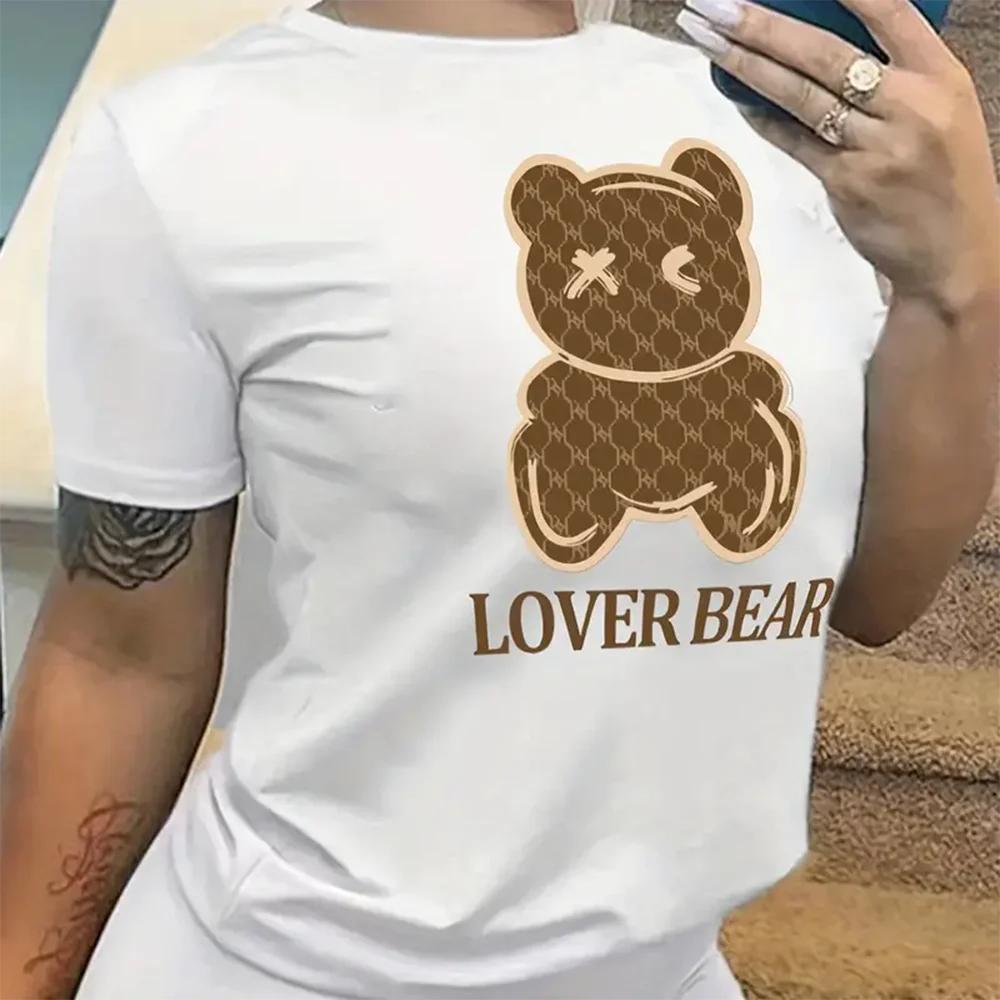 

Тренд 90-х годов с принтом мультяшного медведя, повседневная футболка с круглым вырезом и коротким рукавом, женская одежда, симпатичная футболка с графическим принтом 2024 года XXXXXL чёрный