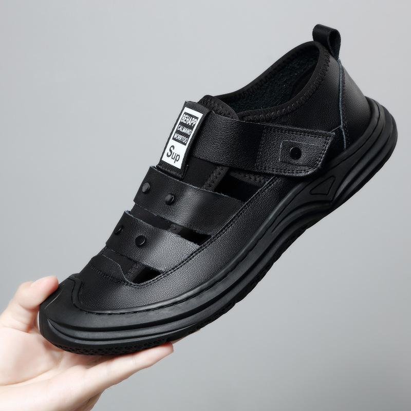 Men's shoes 2025 summer new men's middle-aged and elderly father leather sandals men's bag head casual leather shoes non-slip and wear-resistant