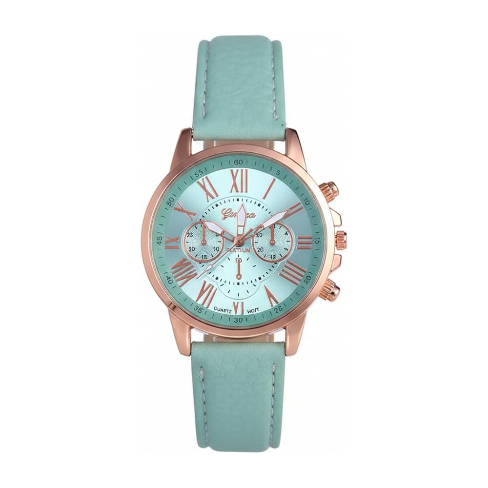 ZooooM Analog Quartz Watch Mint Green Round Face Faux Leather Strap Chronograph Casual Business Formal