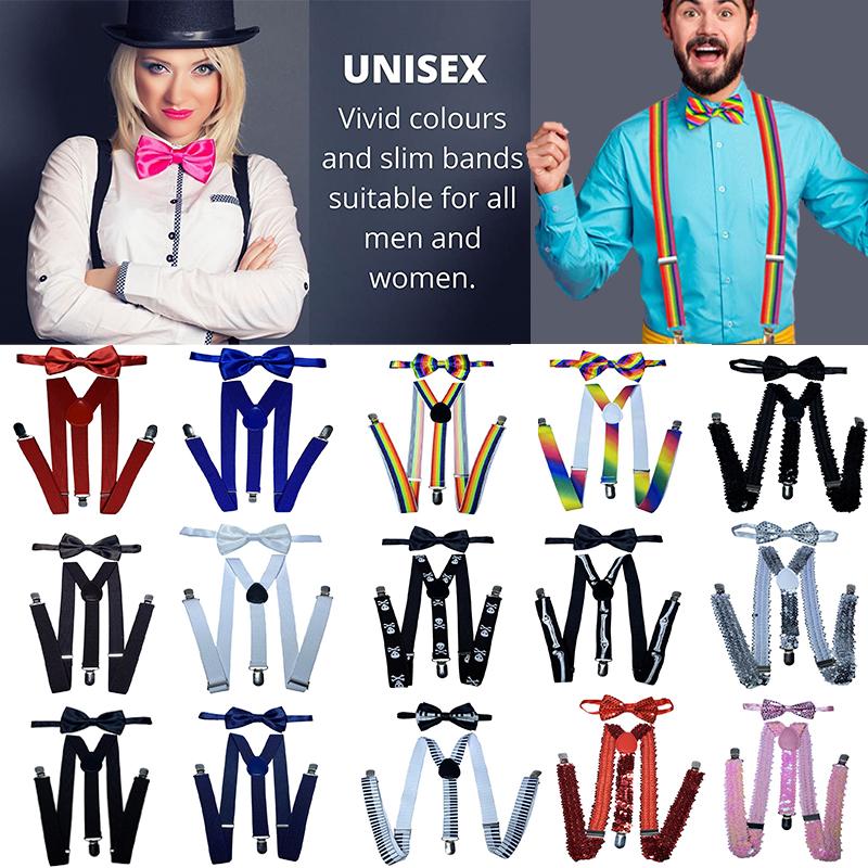 Ensemble classique de bretelles et nœud papillon, bretelles élastiques réglables en Y de 2,5 cm de large avec 3 clips, nœud papillon tissé pré-noué de 12 cm, taille unique pour hommes et femmes