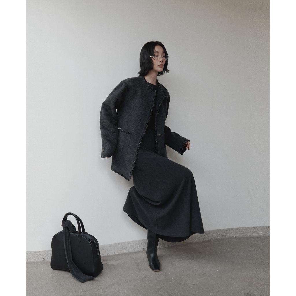 Xiaoxiangfeng Double-sided Wool Outerwear Women Winter Design Tassel Hem Thick Top
