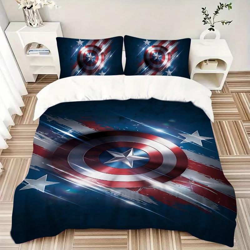 3Pcs Captain America Shield Bedding Set Soft Fabric Duvet Cover Pillowcases Home Xmas Halloween Gift 1 Duvet Cover 2 Pillowcase S1116