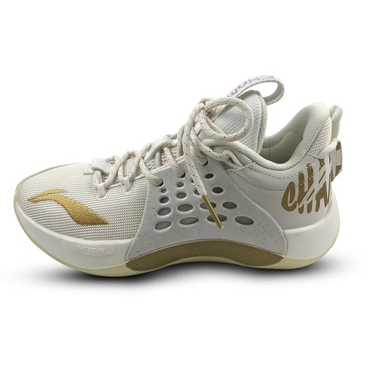 New LiNing SONIC 7 CBA League PE Anti Slip Wear Resistant Low Top Basketball Shoes Men's White Gold ABAP033-V