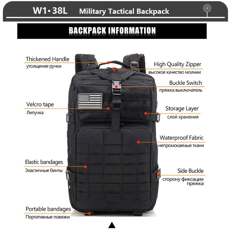 Large Capacity Camouflage Tactical Backpack Outdoor Field Assault Pack Rucksack for Camping Hiking Sports Climbing