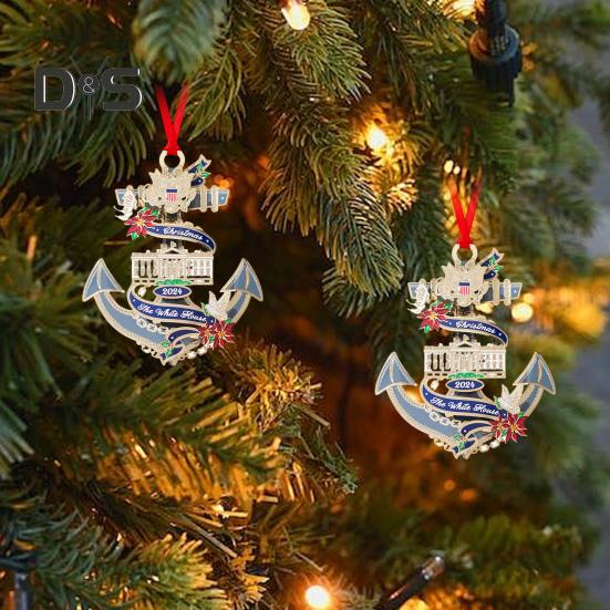 2024 White House Pendant 2D Acrylic Christmas Hanging Ornament National Symbol Patriotic Ornament for Holiday Tree Decoration Gift
