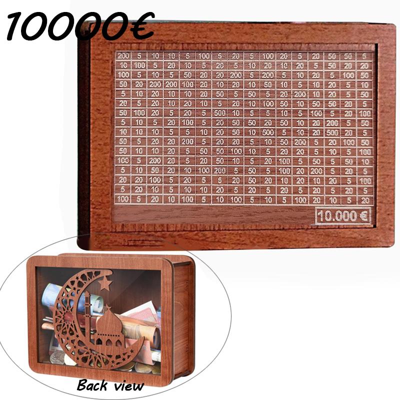 

Декоративная натуральная деревянная копилка с счетчиком, ручной работы, для творческих детских сбережений. Цель по деньгам 10000 евро