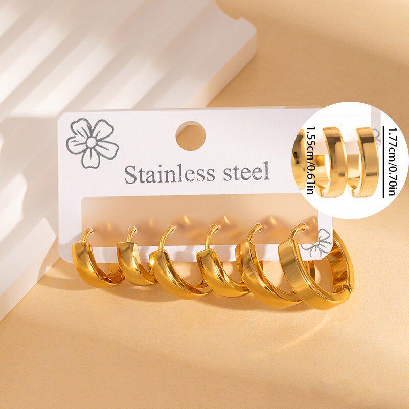 Korean Style Stainless Steel Cross-border Hoop & Stud Earring Set - Niche Elegant Titanium Steel Earrings for Commute.