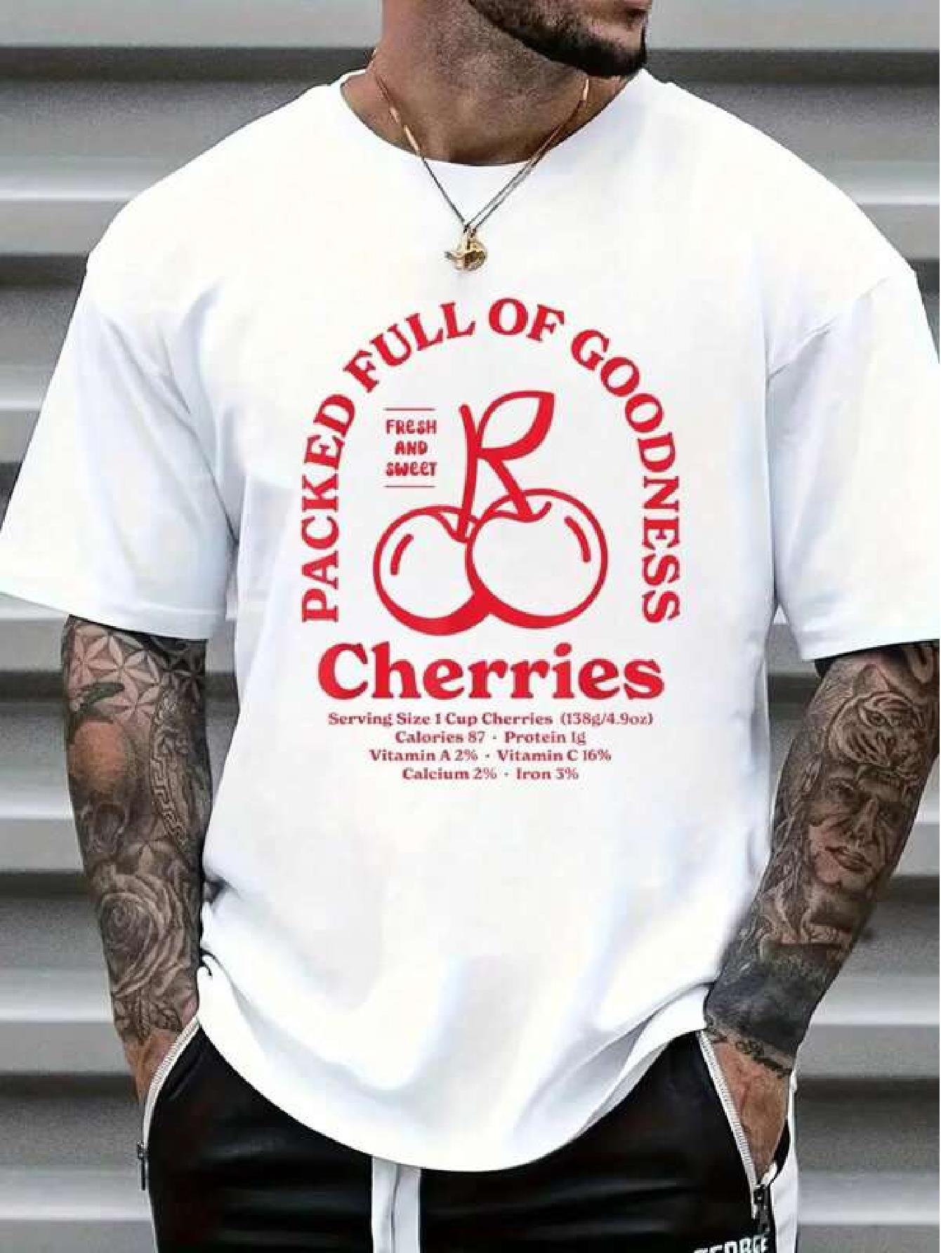 Cherry T-shirt Printed T-shirt Casual Round Neck Short Sleeve Comfortable T-shirt Top Spring Summer Clothing XXXXL