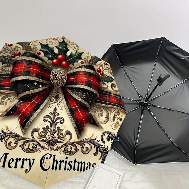 1 st Jul God Jul Mönster Paraply Design Automatiskt Öppnings- och Stängningsparaply, Högkvalitativt Reseparaply, Lättviktigt och Bärbart