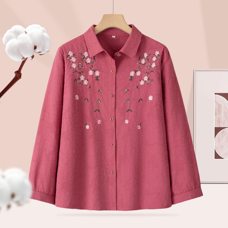 

Cotton Long-Sleeve Shirt for Middle-Aged & Elderly Women - Perfect for Spring & Autumn. 2XL (for 105-120 jin)