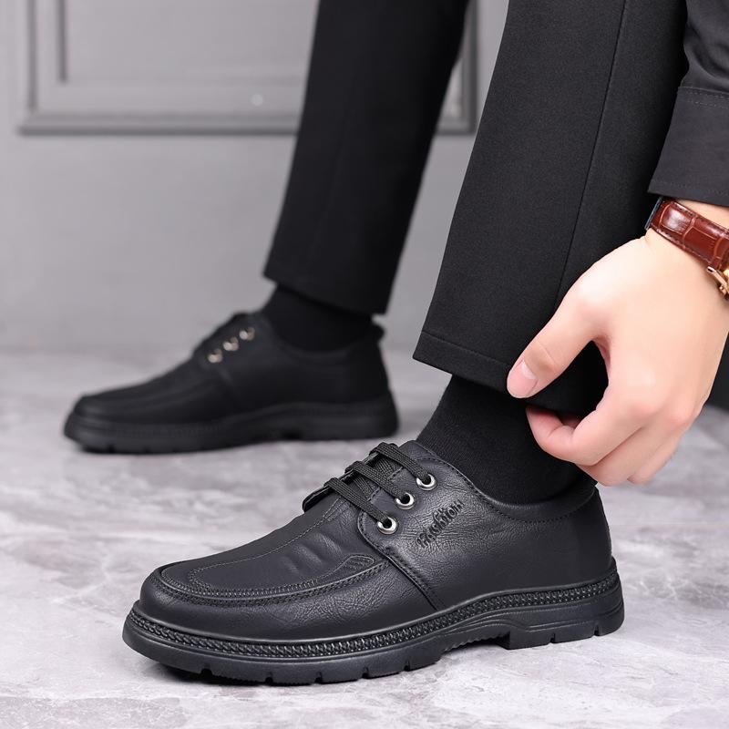 Men's business leather shoes Four seasons fashionable middle-aged dad shoes trendy retro men's lace-up casual leather shoes