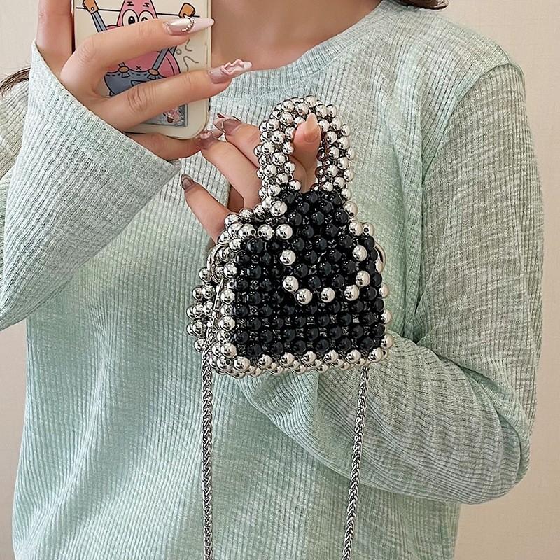 Mini Pvc Chain Bag For Women With Beaded Detailing And Urban Minimalist Style