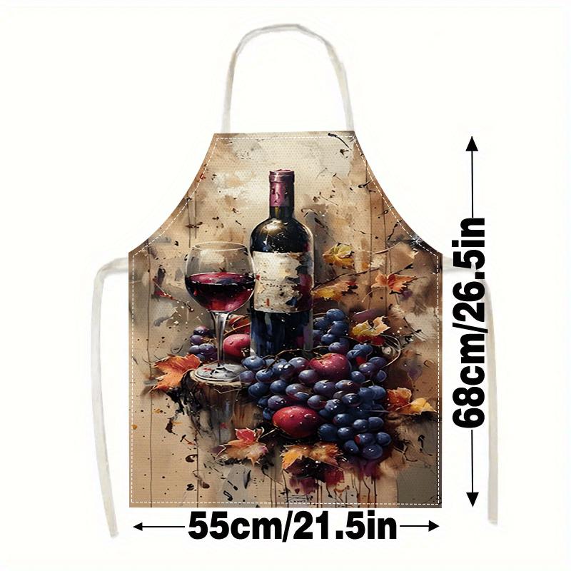 1pc Wine Grape Apron Linen Vineyard Art Kitchen Chef Gift Cooking Baking Restaurant Decor Painting Style Gift