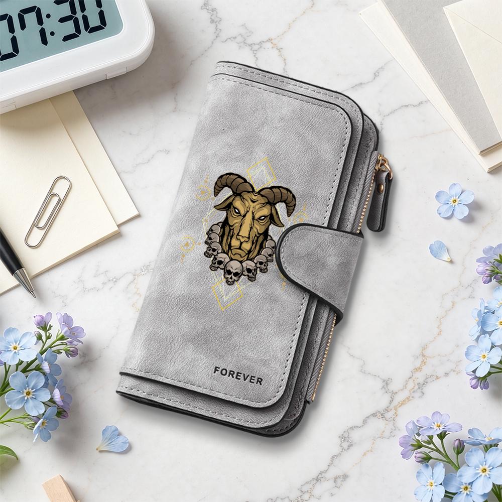 Gothic Ram Print Long Wallet Forever Style Multi Card Holder Fashion Purse