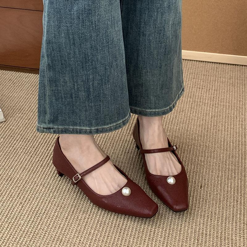 Fashion 2025 New Fashion Shallow Women Low Heel Pumps Shoes Female Buckle Strap Footwear Pointed Toe Ladies Heeled Shoes