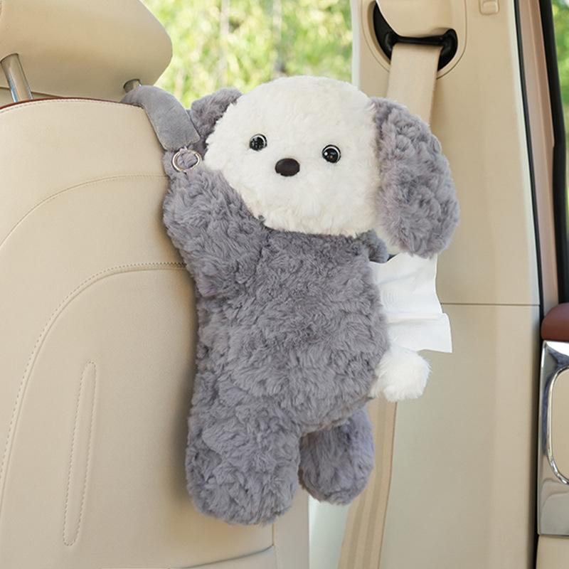 Car Universal Tissue Box Pet Cute Creative Hanging Tissue Holder Plush Vehicle Tissue Case Paper Box