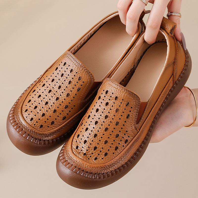 Fashion GKTINOO Women's Flats Handmade Shoes 2025 Spring Autumn Genuine Leather Ladies Shoe Flat Shoes Women Hollow Retro Shoe