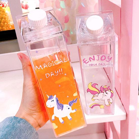 

Yousheng 500 мл Прозрачный кувшин для молока с мультяшным принтом единорога для спорта на открытом воздухе Бутылка для воды