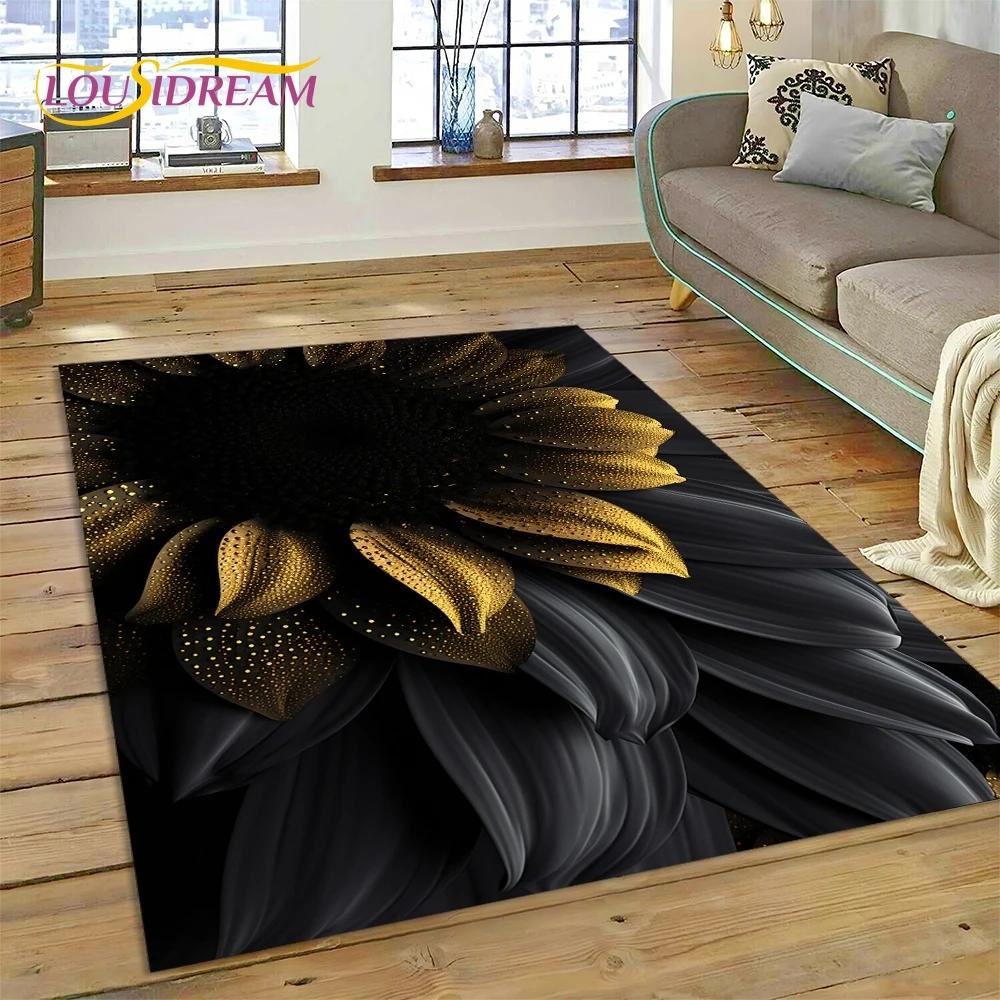 3D Dream Sun Flowers Nordic Daisy Rug Carpet for Living Room Bedroom Home Decor,Non-slip Decoration for Sofa Doormat Gifts Kid