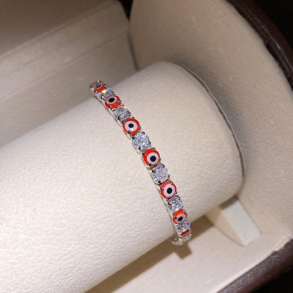 Copper Zircon Rhinestone Devil s Eye Bangle Round Devil s Eye Banquet Clothes Jewelry  Ladies Girls красный