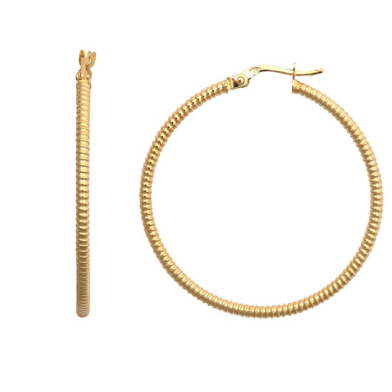 Jewelco London Ladies 9ct Yellow Gold Ribbed Coiled Twist 1.5mm Hoop Earrings 36mm