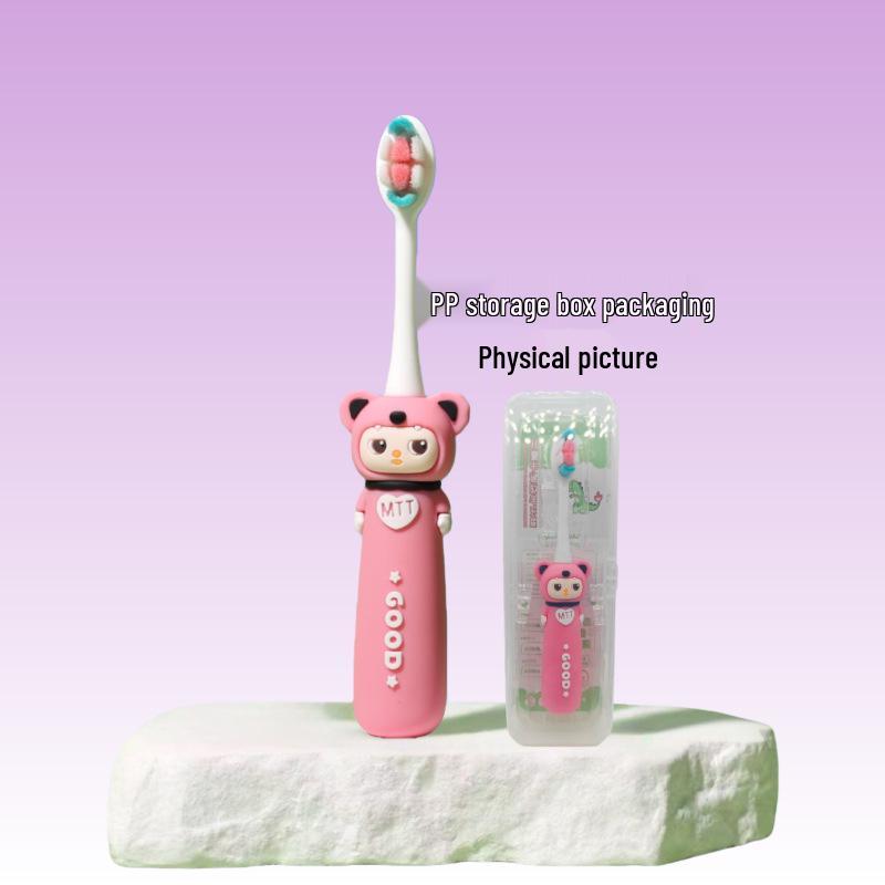Children's Cartoon Dinosaur Toothbrush, Ages 3-12, with Cute Non-slip Handle & Soft Bristles for Gentle Oral Care