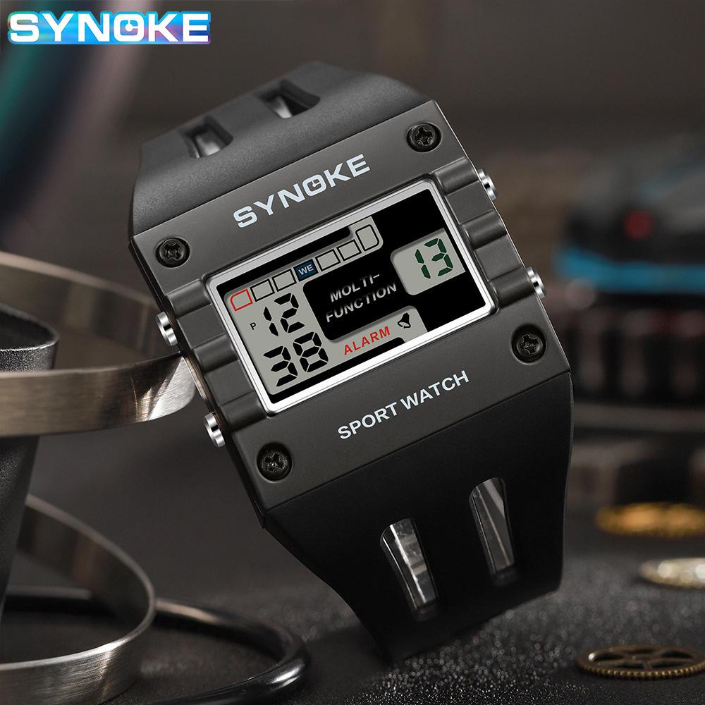 SYNOKE Men's Trendy Square Alloy Sport Watch - Large Screen, Fashionable, Waterproof.