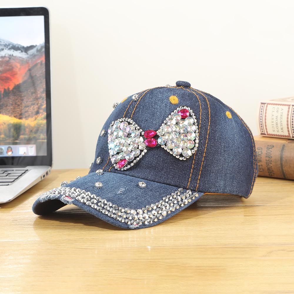 PVC Diamond-Studded Bow Baseball Cap for Women Spring Summer Outdoor Sun Protection Casual Retro Style