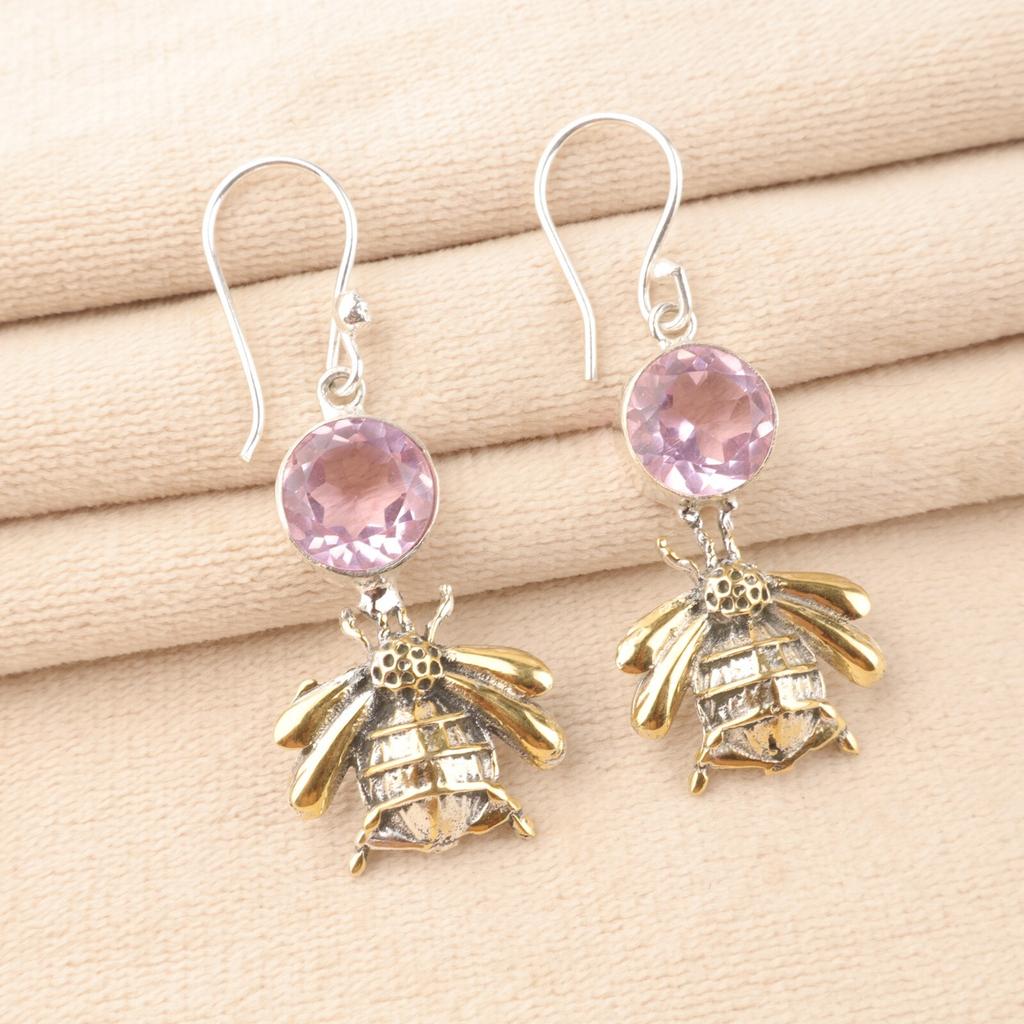 Morganite Gemstone 925 Sterling Silver Jewelry Handmade Drop/Dangle Earrings 2" EE-154-8