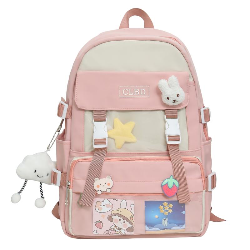 

Large Capacity Students Book Bag Color Contrast Schoolbag Girls Campus Lightweight Backpack розовый