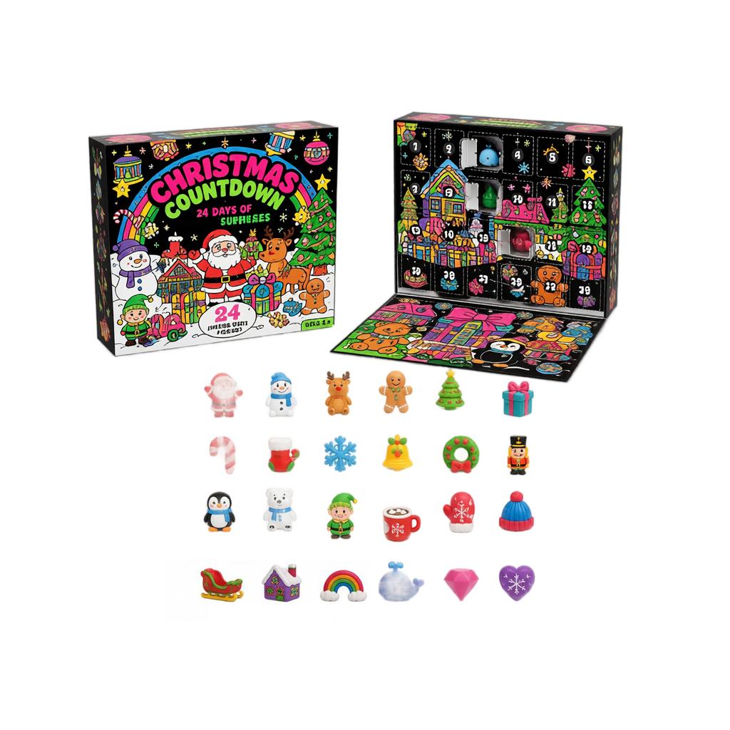 Calendrier de l'Avent de Noël Compte à rebours avec Jouets, Jouets Surprise Résine Anti-Stress