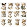 Wooden Angel Ornaments 24 Pcs Victorian Style Hanging Set, Golden Wings & White Dresses, Vintage Pendant Decorations Tree with Various Poses,