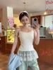 Summer Korean Color-Block Lace Trim Ballet Style Sweet Camisole Top
