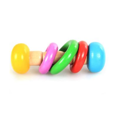 Baby Rattle Solid Wood Colorful Cute Shape Easy Hand Grip Shaker Rattle Toy for Early Education