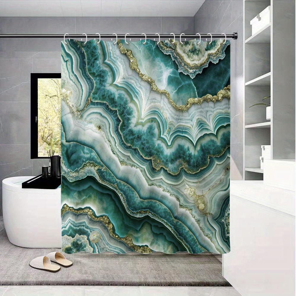 Luxury Marble Golden Shower Curtain - Nordic Light Blue & Green Design, Polyester, Machine Washable, Elegant Bath Partition, 1pc