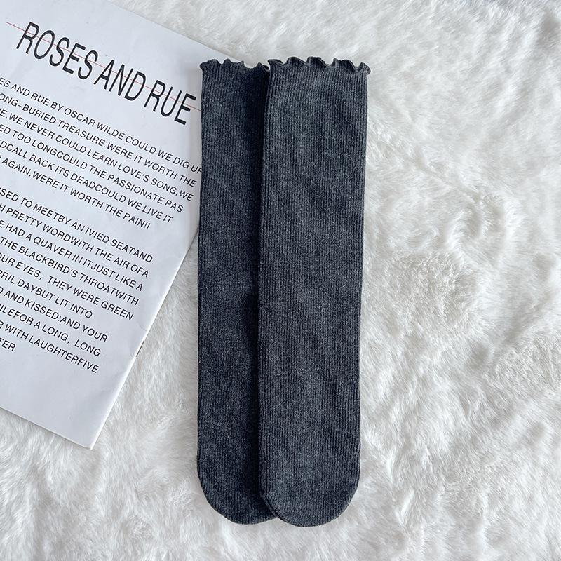 Chaussettes Mi-Mollet Couleur Unie pour Filles - Automne/Hiver Polaire, Brossées, Épaissies, Élastiques, Chaussettes Étudiant Colorées