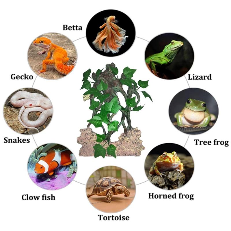 Aquarium Reptile Climbing Vines Wood Branches Terrarium Plant Fish Tank Decoration with Suction Cup for Amphibian Lizard Snake
